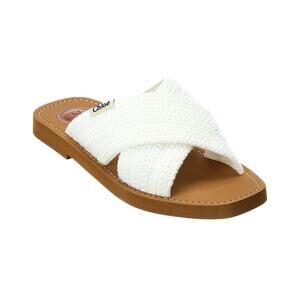 Chloé White Crochet Woody Flat Slides Sandals